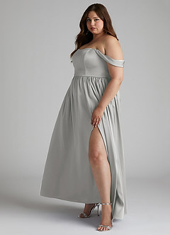 Azazie Morana Final Sale Silver A-Line Off the Shoulder Stretch Satin Convertible Dress image13