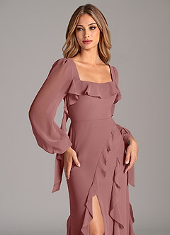 Azazie Malia Bridesmaid Dresses Desert Rose A-Line Long Sleeve Chiffon Dress image7