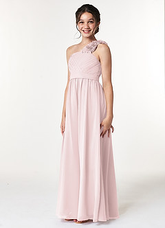Azazie Flower Junior Blushing Pink A-Line Pleated Chiffon Dress image4