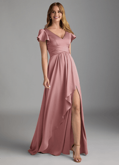 Azazie Omari Bridesmaid Dresses Dusty Rose A-Line Stretch Satin Dress image1