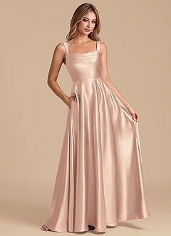 Azazie Shaude Bridesmaid Dresses English Rose A-Line Pleated Metallic Satin Dress image3
