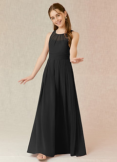 Azazie Bibiane Junior Black A-Line Pleated Chiffon Dress image4