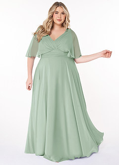 Azazie Pamela Bridesmaid Dresses Agave A-Line V-Neck Pleated Chiffon Dress image8