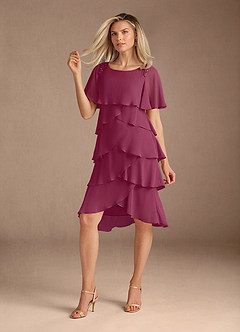 Azazie Rita Mother of the Bride Dresses Mulberry A-Line Scoop Beaded Chiffon Dress image5