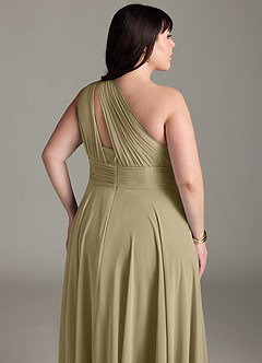 Azazie Charlize Bridesmaid Dresses Moss Green A-Line One Shoulder Chiffon Dress image13