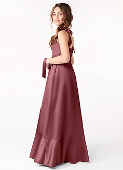 Azazie Barbara Junior Desert Rose A-Line Bow Stretch Satin Dress image2