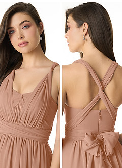 Azazie Olani Bridesmaid Dresses Champagne Rose A-Line Off the Shoulder Chiffon Convertible Dress image5