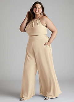 Azazie Kenzi Bridesmaid Dresses Champagne Pleated Chiffon Jumpsuit image7