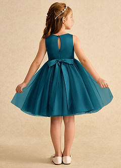 Azazie Prima Flower Girl Dresses Ink Blue A-Line Bow Tulle Dress image2