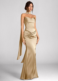 Calista Dark Champagne Luminous Satin Maxi Dress image4