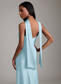 Azazie Cassiana Probar vestidos en casa Vestido de Azul Cielo de Satén Elástico de Corte Sirena con Plisado image4