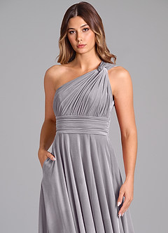 Azazie Charlize Bridesmaid Dresses French Lilac A-Line One Shoulder Velvet Dress image6