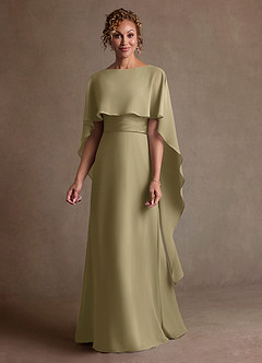 Azazie Marilla Mère de la mariée Robes Robe Trapèze en Mousseline de soie Plissée Vert Mousse image4