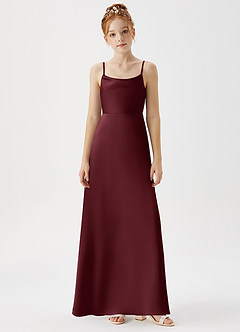 Azazie Shale Junior Abito A-Line in Raso Elasticizzato Cabernet image6