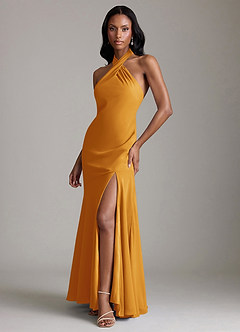 Azazie Lorena Bridesmaid Dresses Butterscotch Mermaid Pleated Chiffon Dress image4