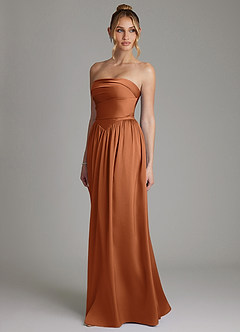 Azazie Zena Bridesmaid Dresses Copper A-Line Strapless Stretch Satin Dress image5