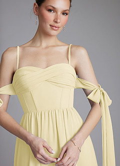 Azazie Ayanna Bridesmaid Dresses Lemon Sorbet A-Line Off the Shoulder Chiffon Dress image3