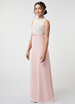 Azazie Rana Junior Blushing Pink A-Line Lace Chiffon Dress image3