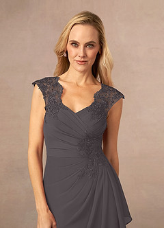 Azazie Gladys Mother of the Bride Dresses Steel Grey A-Line Queen Anne Lace Chiffon Dress image5