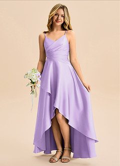 Azazie Eirlys Junior A-Linie Plissee Stretch-Satin Kleid Flieder image1