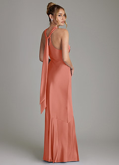 Azazie Reign Bridesmaid Dresses Salmon Pink Mermaid Pleated Stretch Satin Dress image7