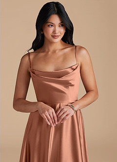 Azazie Elle Bridesmaid Dresses Bronzer A-Line with Pockets Metallic Satin Dress image3