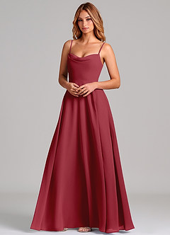 Azazie Elle Brautjungfernkleider Eine Linie Plissee Chiffon Kleid Granatapfelrot image4