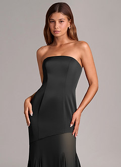 Azazie Uma Brautjungfernkleider Wandelbar Meerjungfrau-Linie Schulterfrei Chiffon Kleid Schwarz image2