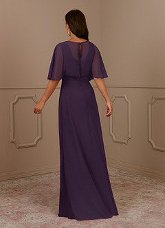 Azazie Oksana Mother of the Bride Dresses Plum A-Line V-Neck Pleated Chiffon Dress image3