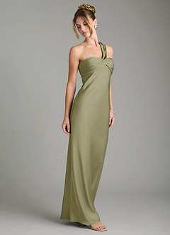 Azazie Margot Bridesmaid Dresses Pistachio Sheath One Shoulder Stretch Satin Dress image5