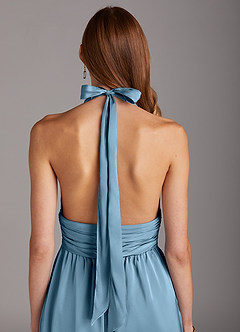 Azazie Oli Jurken voor bruidsmeisjes Jumpsuit van Stretch Satijn Geplooid Staal Blauw image5
