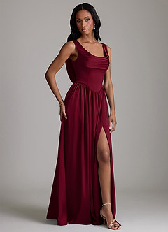 Azazie Novi Bridesmaid Dresses Burgundy A-Line with Pockets Stretch Satin Dress image5