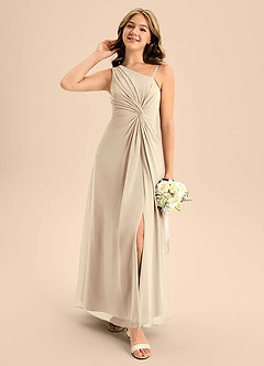 Azazie Brooke Junior Champagne A-Line Side Slit Chiffon Dress image3