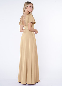 Azazie Lani Brautjungfernkleider A-Linie Volantärmel Stretch-Satin Kleid Champagner image5