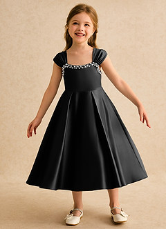 Azazie Yosemite Jurken voor bloemenmeisjes Baljurk Jurk van Mat Satijn Sweetheart Halslijn Zwart image3