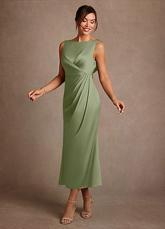 Azazie Mazhe Mother of the Bride Dresses Pistachio A-Line Pleated Stretch Satin Dress image3
