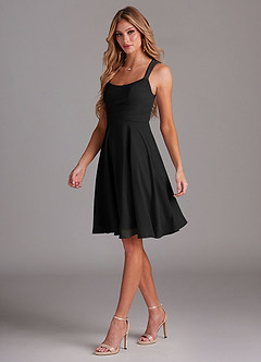 Azazie Vina Brautjungfernkleider A-Linie Spitze Chiffon Kleid Schwarz image4