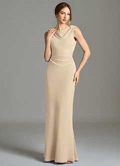 Azazie Kieryn Vestidos de damas de honor Vestido de Champán de Gasa de Corte Sirena con Plisado image4