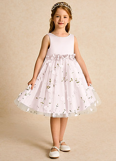 Azazie Starri Flower Girl Dresses Blushing Pink Ball-Gown Beaded Matte Satin Dress image7