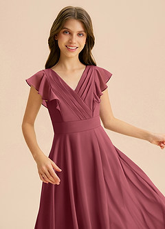 Azazie Anysa Junior Robe Trapèze en Mousseline de soie Rayé Merlot image7