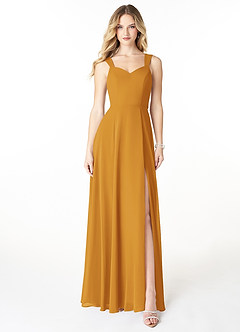 Azazie Julie Bridesmaid Dresses Butterscotch A-Line Sweetheart Neckline Chiffon Dress image1