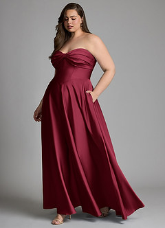 Azazie Meleena Robes de demoiselle d'honneur Robe Trapèze en Satin extensible Bustier Bourgogne image10