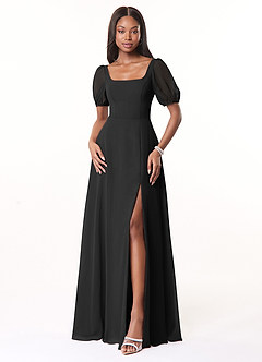 Azazie Alani Bridesmaid Dresses Black A-Line Square Neckline Chiffon Dress image1