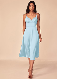 Azazie Dottie Bridesmaid Dresses Sky Blue A-Line Stretch Satin Dress image1