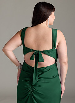 Azazie Jesaphine Bridesmaid Dresses Dark Green Sheath Bow Stretch Satin Dress image13