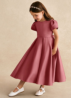 Azazie Princess Flower Girl Dresses Antique Rose A-Line Pleated Matte Satin Dress image1