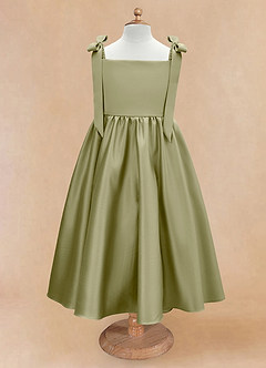 Azazie Chelsie Flower Girl Dresses Moss Green A-Line Bow Matte Satin Dress image5