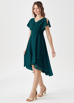Azazie Graciela Junior Pine A-Line Pleated Chiffon Dress image4
