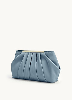 front Ensemble de sandales à talons compensés en satin stretch et pochette plissée assorties