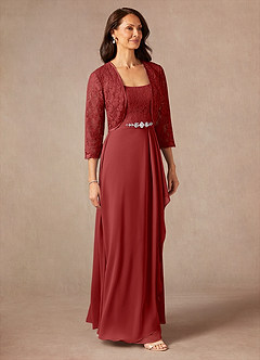 Azazie Ainsling Kleider für die Brautmutter A-Linie Quadratischer Ausschnitt Spitze Chiffon Kleid Rost image6